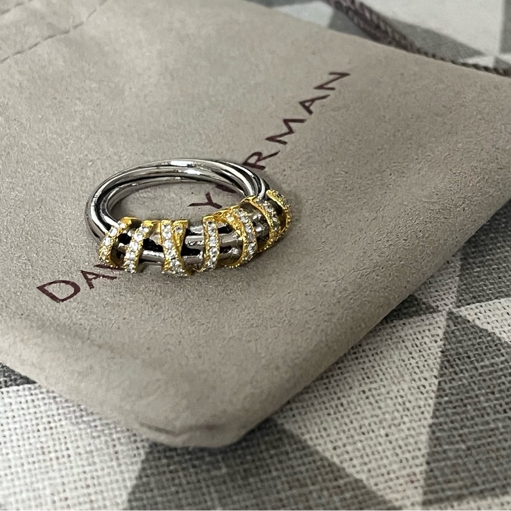 David Yurman Cable Ring with Gold & Pavé Diamonds sz7